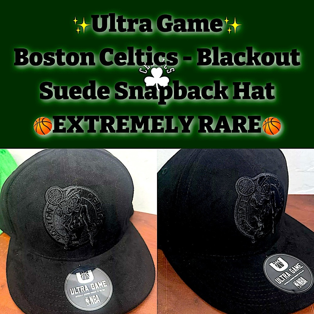 ✨Ultra Game -Boston Celtics - ‘Blackout’ Suede Snapback Hat✨NWT - RARE ITEM!!✨